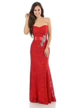 Lenovia - 5113 Strapless Sweetheart Sequined Lace Dress -Boutique Wedding Dress Store lenovia 5113 strapless sweetheart sequined lace dress bridesmaid dresses xs red 28777486581843