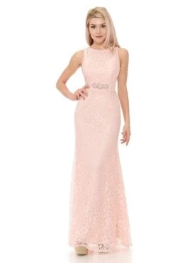 Lenovia - 5169 Crystal Beaded Lace Trumpet Dress -Boutique Wedding Dress Store lenovia 5169 crystal beaded lace trumpet dress bridesmaid dresses xs blush pink 12497643831379