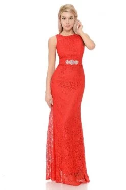Lenovia - 5169 Crystal Beaded Lace Trumpet Dress