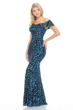 Lenovia - 5210 Ruched Off Shoulder Sheer Paisley Sequin Evening Dress -Boutique Wedding Dress Store lenovia 5210 ruched off shoulder sheer paisley sequin evening dress evening dresses 28074751524947