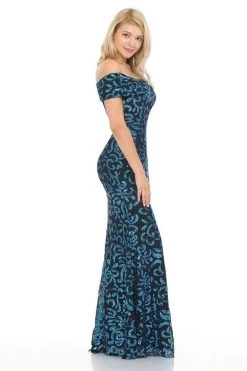 Lenovia - 5210 Ruched Off Shoulder Sheer Paisley Sequin Evening Dress -Boutique Wedding Dress Store lenovia 5210 ruched off shoulder sheer paisley sequin evening dress evening dresses 28074754900051