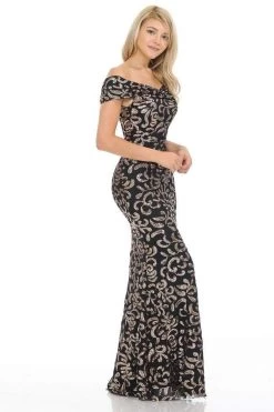 Lenovia - 5210 Ruched Off Shoulder Sheer Paisley Sequin Evening Dress -Boutique Wedding Dress Store lenovia 5210 ruched off shoulder sheer paisley sequin evening dress evening dresses 28780361777235