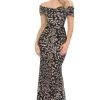Lenovia - 5210 Ruched Off Shoulder Sheer Paisley Sequin Evening Dress -Boutique Wedding Dress Store lenovia 5210 ruched off shoulder sheer paisley sequin evening dress evening dresses xs black gold 28230269698131