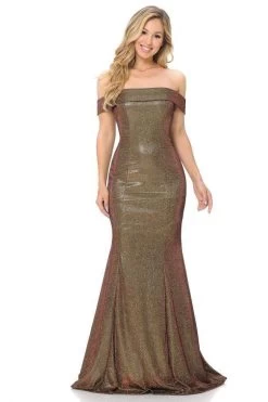 Lenovia - 5217 Off-Shoulder Metallic Trumpet Dress 16 Lenovia - 5217 Off-Shoulder Metallic Trumpet Dress -Boutique Wedding Dress Store lenovia 5217 off shoulder metallic trumpet dress bridesmaid dresses xs taupe 28075488641107