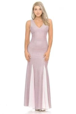 Lenovia - 5218 Plunging V-neck Chiffon Trumpet Dress