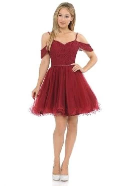 Lenovia - 8129 Bedazzled V-neck Tulle A-line Dress -Boutique Wedding Dress Store lenovia 8129 bedazzled v neck tulle a line dress bridesmaid dresses xs burgundy 28778166222931