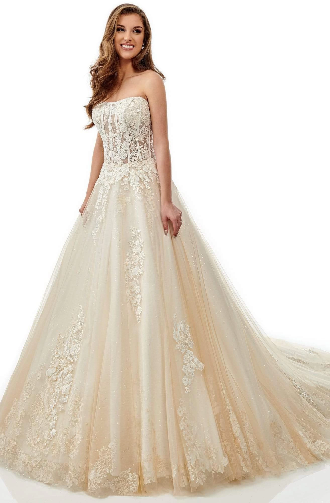 Lo'Adoro Bridal By Rachel Allan - M752 Strapless Lace Corset Gown 3 Lo'Adoro Bridal By Rachel Allan - M752 Strapless Lace Corset Gown