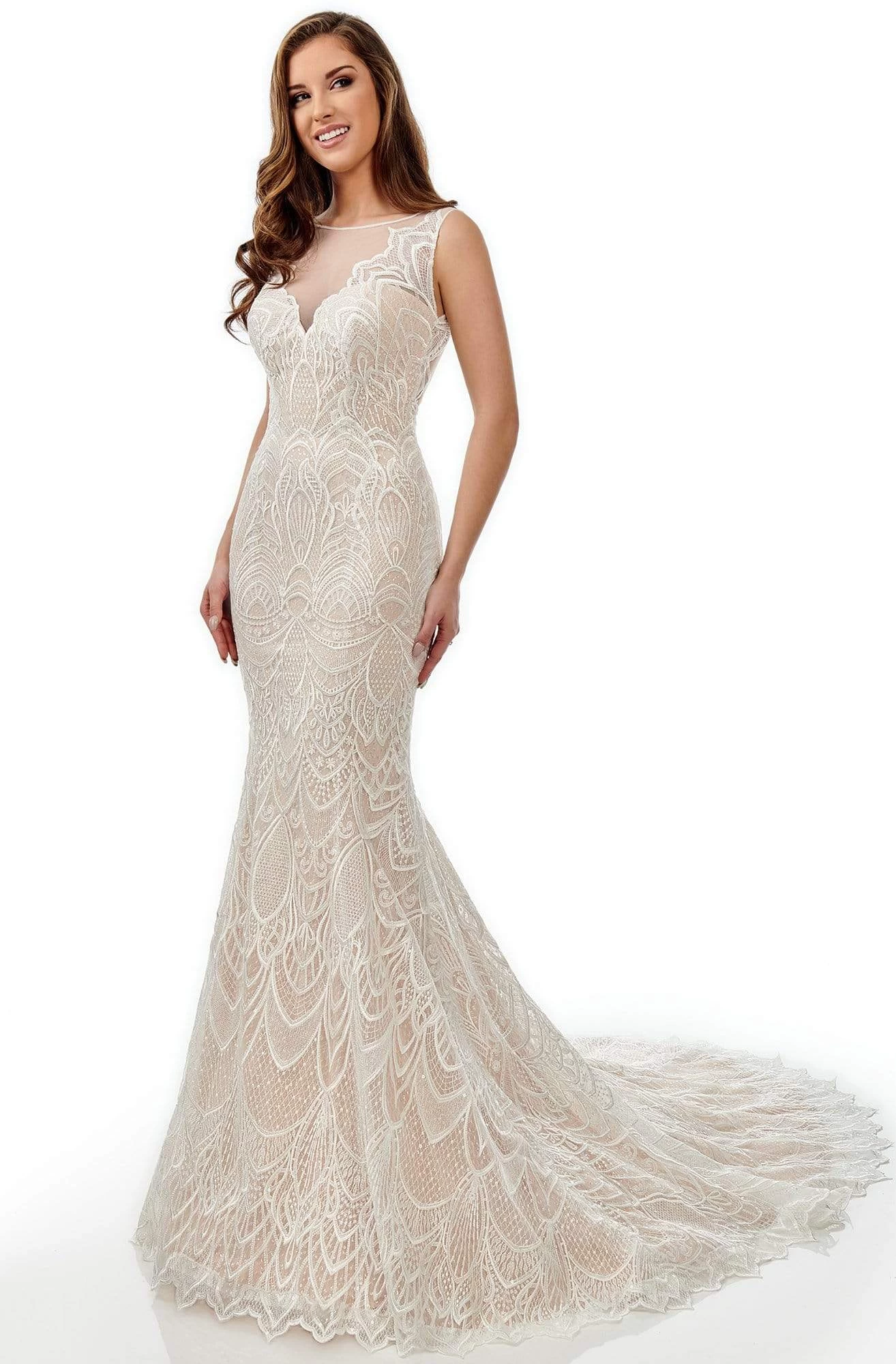 Lo'Adoro Bridal By Rachel Allan - M753 Sheer Neckline Mermaid Gown 3 Lo'Adoro Bridal By Rachel Allan - M753 Sheer Neckline Mermaid Gown