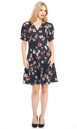 London Times - T3783M Floral Short Sleeve Fit And Flare Jacquard Dress -Boutique Wedding Dress Store london times t3783m floral short sleeve fit and flare jacquard dress cocktail dresses 14842001490003