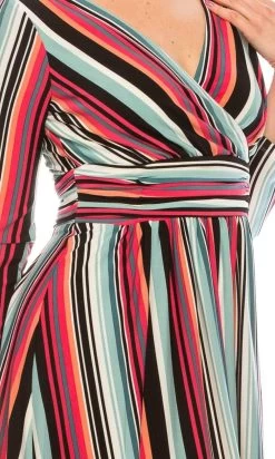 London Times - T4898M Stripes V Neck A-Line Dress -Boutique Wedding Dress Store london times t4898m stripes v neck a line dress cocktail dresses 27978552508499