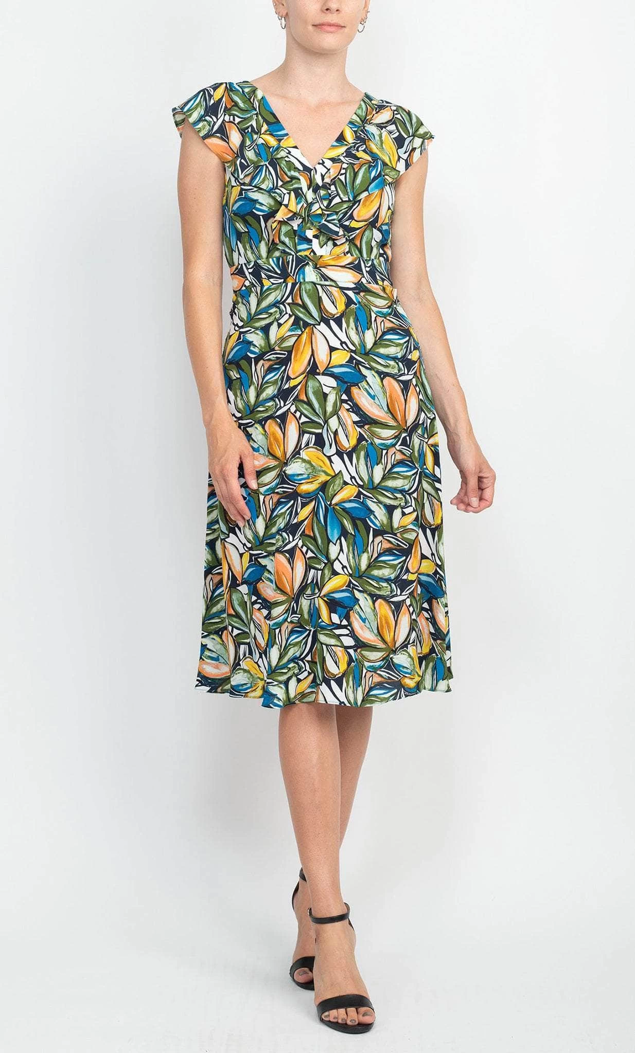 London Times T6233M - Ruffle Sleeve Printed Long Dress 3 London Times T6233M - Ruffle Sleeve Printed Long Dress