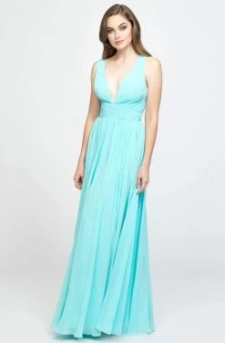 Madison James - 19-193 Plunging Neck Empire Waist Chiffon A-Line Gown