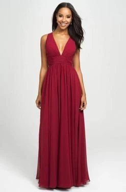 Madison James - 19-193 Plunging Neck Empire Waist Chiffon A-Line Gown -Boutique Wedding Dress Store madison james 19 193 plunging neck empire waist chiffon a line gown special occasion dress 0 burgundy 13745169465427