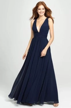 Madison James - 19-193 Plunging Neck Empire Waist Chiffon A-Line Gown -Boutique Wedding Dress Store madison james 19 193 plunging neck empire waist chiffon a line gown special occasion dress 0 navy 13745170284627