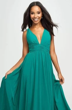 Madison James - 19-193 Plunging Neck Empire Waist Chiffon A-Line Gown -Boutique Wedding Dress Store madison james 19 193 plunging neck empire waist chiffon a line gown special occasion dress 13745169662035