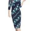 Maggy London - G4373M Quarter Sleeve Floral Print Dress -Boutique Wedding Dress Store maggy london g4373m quarter sleeve floral print dress cocktail dresses 0 navy blue 28795293433939