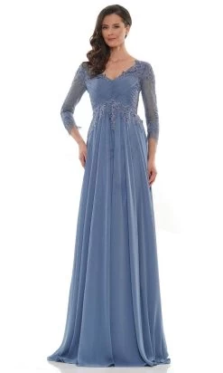 Marsoni By Colors - V-Neck Applique Evening Dress MV1125 - 1 Pc Slate Blue In Size 22 Available