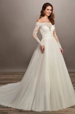 Mary's Bridal - MB2070 Sheer Appliqued Off Shoulder A-Line Bridal Gown