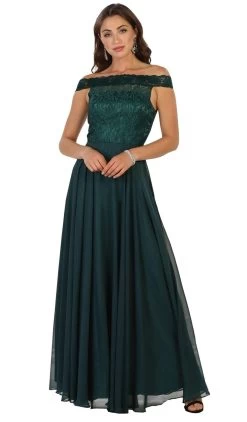 May Queen Bridal - MQ1514 Lace Overlaid Off-Shoulder A-Line Bridal Gown 9 May Queen Bridal - MQ1514 Lace Overlaid Off-Shoulder A-Line Bridal Gown -Boutique Wedding Dress Store may queen bridal mq1514 lace overlaid off shoulder a line bridal gown bridesmaid dresses 4 hunter grn 28857948012627