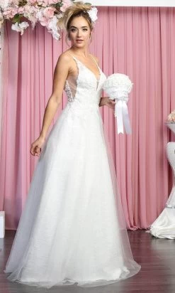 May Queen Bridal RQ7886 - Thin Strap Embroidered Tulle Gown