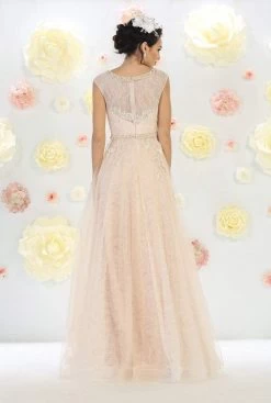 May Queen Bridal - Sequined Lace Bateau Illusion A-line Dress RQ7461 -Boutique Wedding Dress Store may queen bridal sequined lace bateau illusion a line dress rq7461 special occasion dress 5729515044921