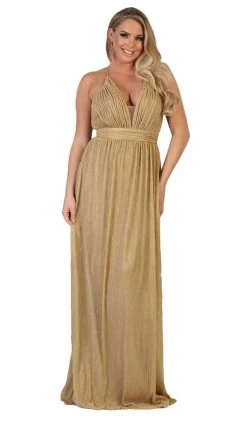 May Queen - MQ1635 Ruched Plunging V-Neck A-Line Dress