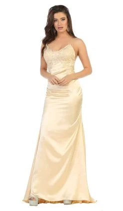 May Queen - MQ1651 Lace Scoop Trumpet Dress With Open Back