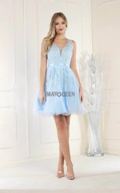 May Queen - MQ1692 Rhinestone-Ornate Appliqued Short Dress -Boutique Wedding Dress Store may queen mq1692 rhinestone ornate appliqued short dress cocktail dresses 2 babyblue 31973351850067
