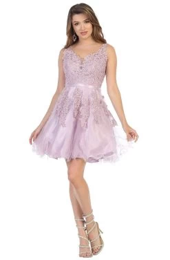 May Queen - MQ1692 Rhinestone-Ornate Appliqued Short Dress -Boutique Wedding Dress Store may queen mq1692 rhinestone ornate appliqued short dress cocktail dresses 2 mauve 13206357934163