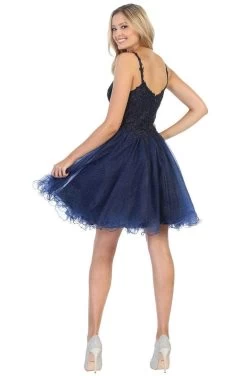 May Queen MQ1693 - Appliqued A-Line Tulle Cocktail Dress -Boutique Wedding Dress Store may queen mq1693 appliqued a line tulle cocktail dress cocktail dresses 32357425381459