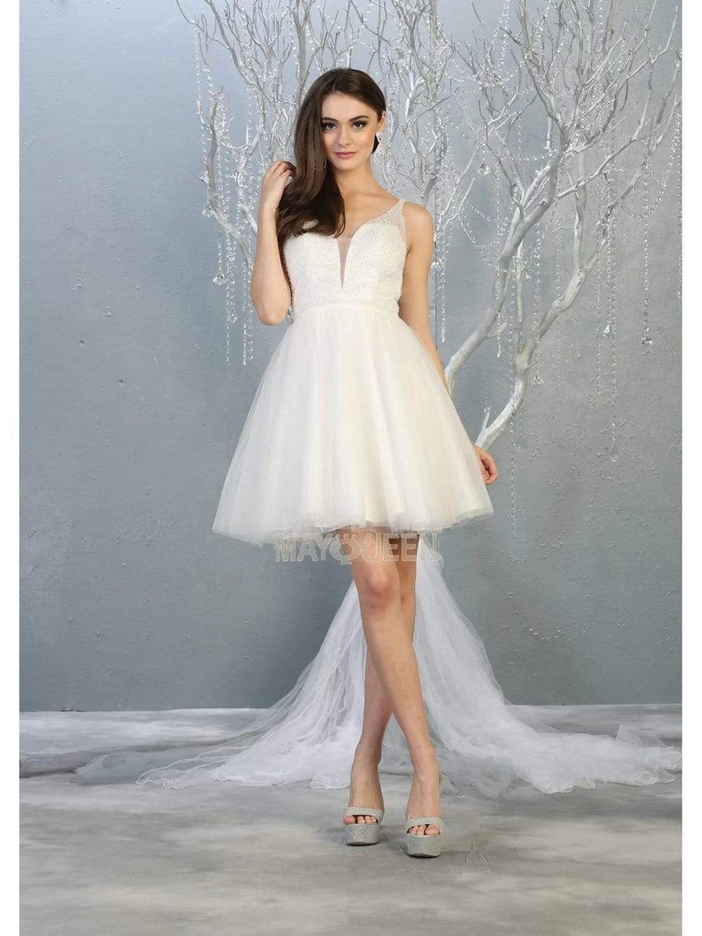 May Queen - MQ1797 Embellished Deep V-neck A-line Dress 7 May Queen - MQ1797 Embellished Deep V-neck A-line Dress - Image 5
