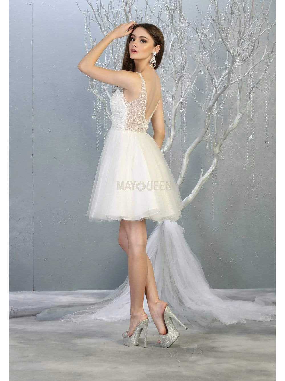 May Queen - MQ1797 Embellished Deep V-neck A-line Dress 9 May Queen - MQ1797 Embellished Deep V-neck A-line Dress - Image 7