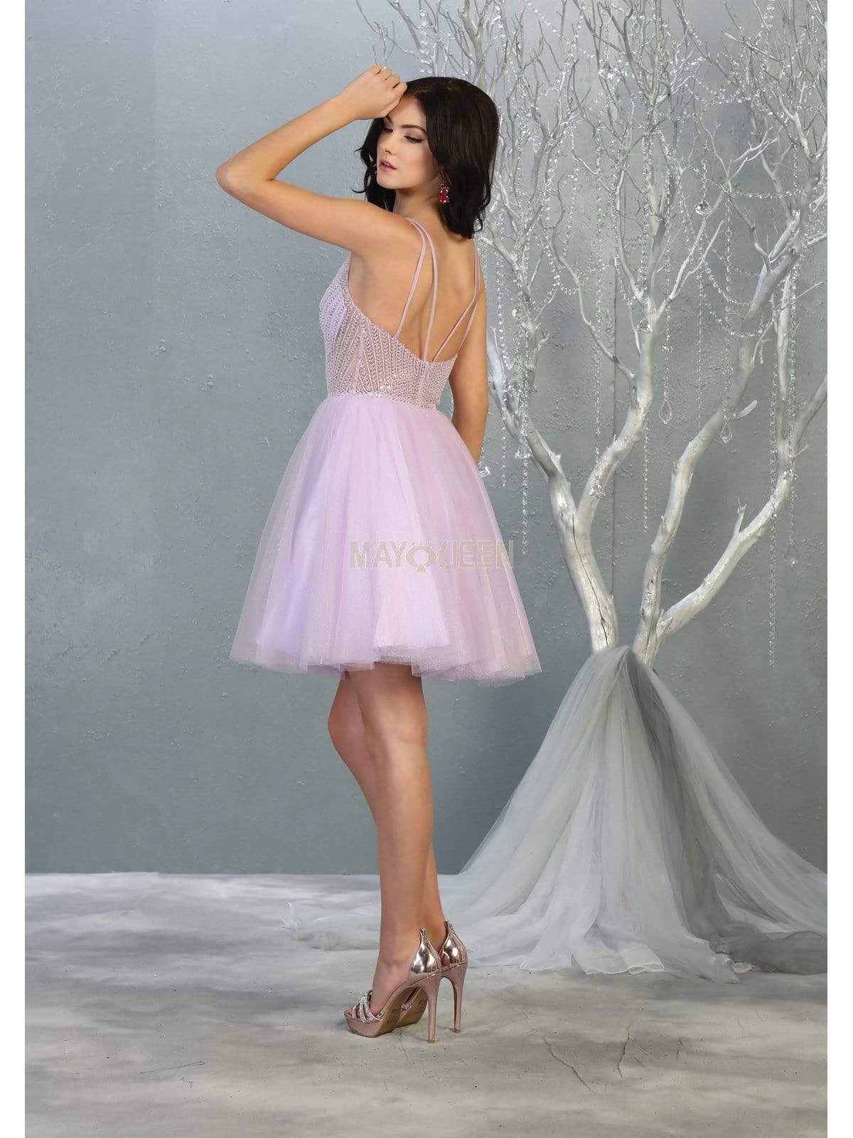 May Queen - MQ1800 Embellished Deep V-neck A-line Dress 11 May Queen - MQ1800 Embellished Deep V-neck A-line Dress - Image 9