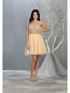 May Queen - MQ1800 Embellished Deep V-neck A-line Dress 22 May Queen - MQ1800 Embellished Deep V-neck A-line Dress -Boutique Wedding Dress Store may queen mq1800 embellished deep v neck a line dress homecoming dresses 4 champagne 28080877076563