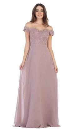 May Queen - Off Shoulder A-Line Evening Gown MQ1601 - 1 Pc Dusty Rose In Size 10 Available