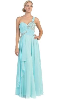 May Queen - One Shoulder Strapped Sweetheart Evening Dress -Boutique Wedding Dress Store may queen one shoulder strapped sweetheart evening dress special occasion dress 4 aqua 5659057487929