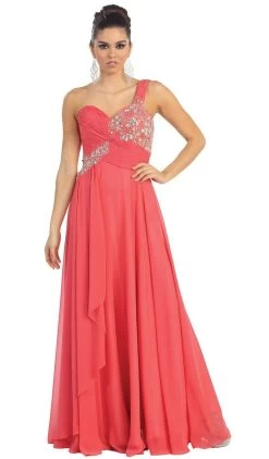 May Queen - One Shoulder Strapped Sweetheart Evening Dress
