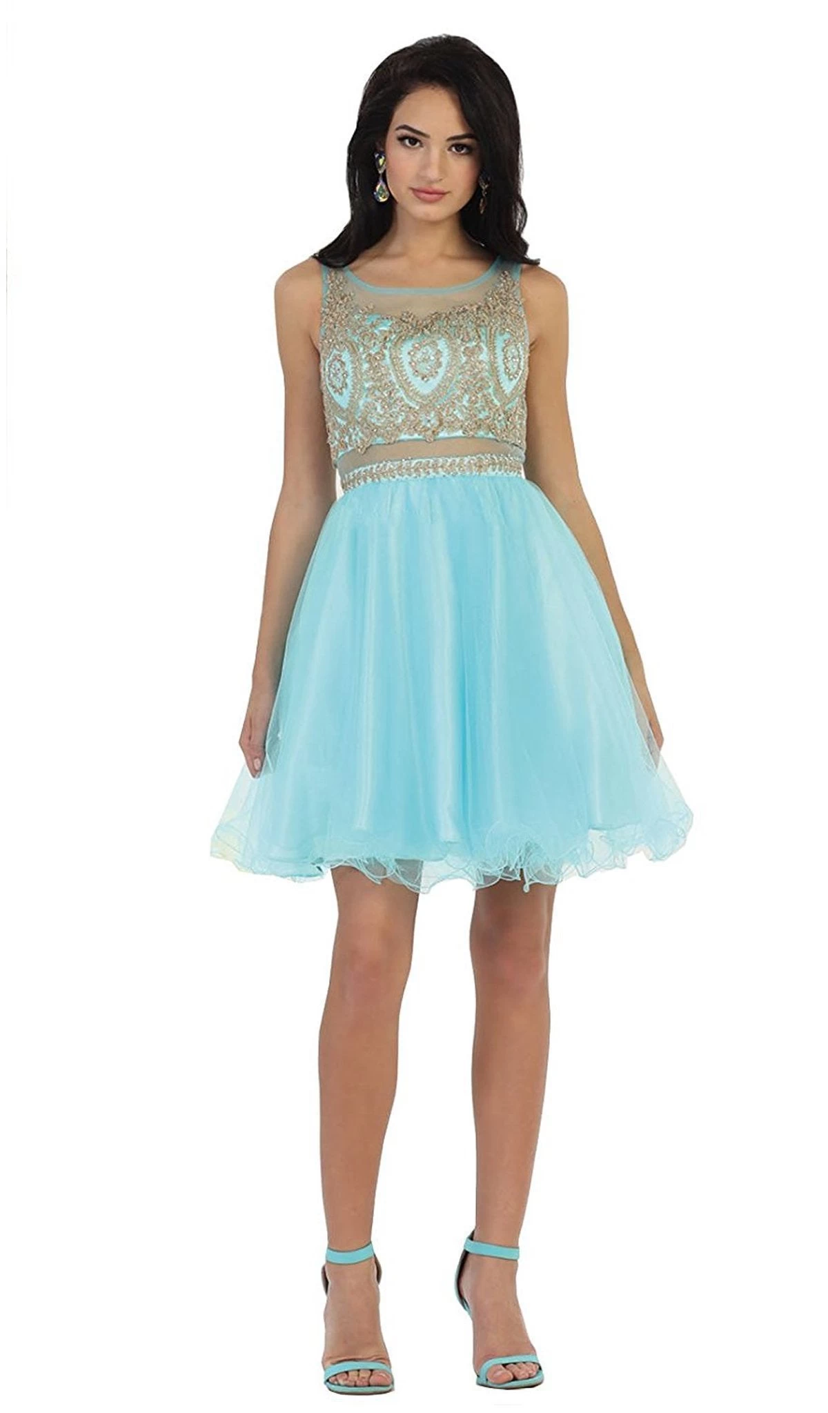 May Queen - Rhinestone Embellished Metallic Cocktail Dress 3 May Queen - Rhinestone Embellished Metallic Cocktail Dress