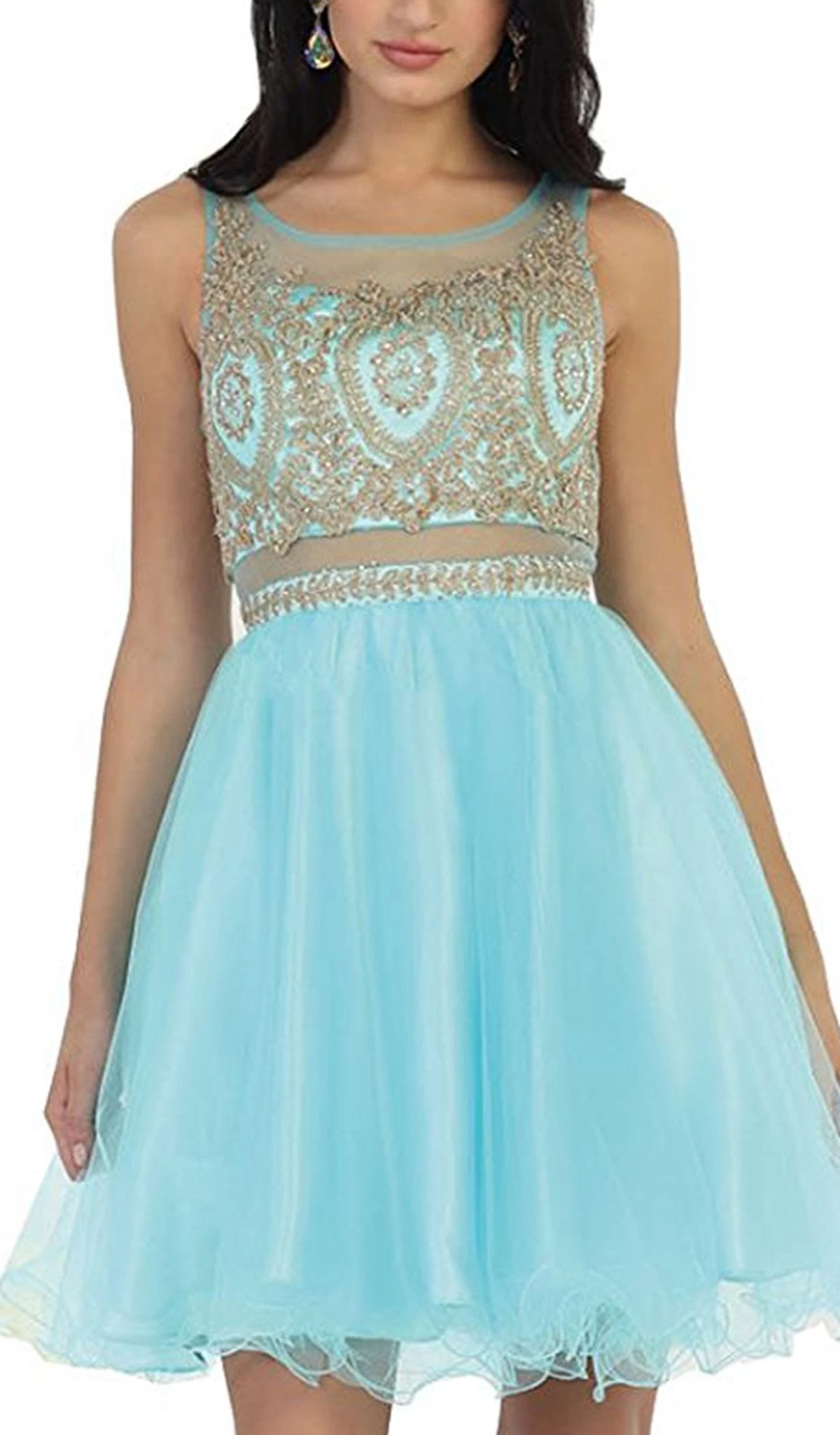 May Queen - Rhinestone Embellished Metallic Cocktail Dress 4 May Queen - Rhinestone Embellished Metallic Cocktail Dress - Image 2