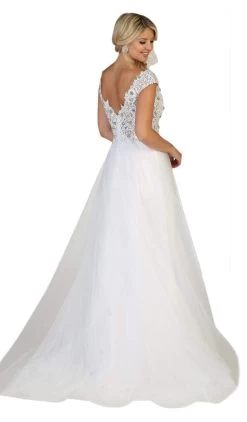 May Queen - RQ7645 Floral Applique Ornate Cap Sleeve Gown -Boutique Wedding Dress Store may queen rq7645 floral applique ornate cap sleeve gown bridesmaid dresses 28836626923603