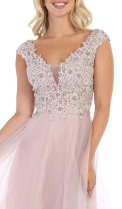 May Queen - RQ7645 Floral Applique Ornate Cap Sleeve Gown -Boutique Wedding Dress Store may queen rq7645 floral applique ornate cap sleeve gown bridesmaid dresses 7023968256083