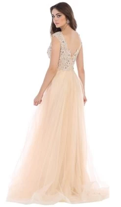 May Queen - RQ7645 Floral Applique Ornate Cap Sleeve Gown -Boutique Wedding Dress Store may queen rq7645 floral applique ornate cap sleeve gown bridesmaid dresses 7023969697875