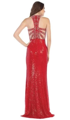 May Queen - RQ7656 Crystal Trimmed Sequined High Slit Gown -Boutique Wedding Dress Store may queen rq7656 crystal trimmed sequined high slit gown bridesmaid dresses 7015705772115