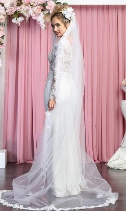 May Queen RQ7901 - Long Sleeves Low-cut V-neck Wedding Gown -Boutique Wedding Dress Store may queen rq7901 long sleeves low cut v neck wedding gown bridal dresses 29845060517971