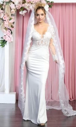 May Queen RQ7901 - Long Sleeves Low-cut V-neck Wedding Gown -Boutique Wedding Dress Store may queen rq7901 long sleeves low cut v neck wedding gown bridal dresses 29845060550739