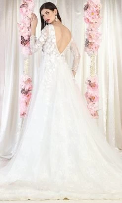May Queen RQ7996 - Long Sleeve V Neck Dress -Boutique Wedding Dress Store may queen rq7996 long sleeve v neck dress bridal dresses 32137851043923