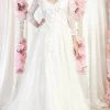 May Queen RQ7996 - Long Sleeve V Neck Dress -Boutique Wedding Dress Store may queen rq7996 long sleeve v neck dress bridal dresses 4 ivory 32137851109459