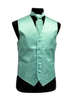 Men's Aqua Paisley Vest With Neck Tie