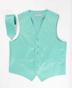 Men's Aqua Satin Vest With Necktie