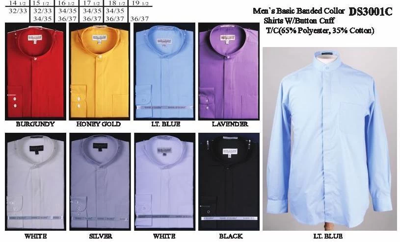 Men's Banded Collar Dress Shirts With Buttoned Cuff 3 Men's Banded Collar Dress Shirts With Buttoned Cuff